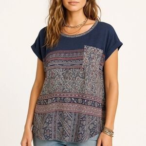Knox Rose Navy Multi-Print Short Sleeve Tunic